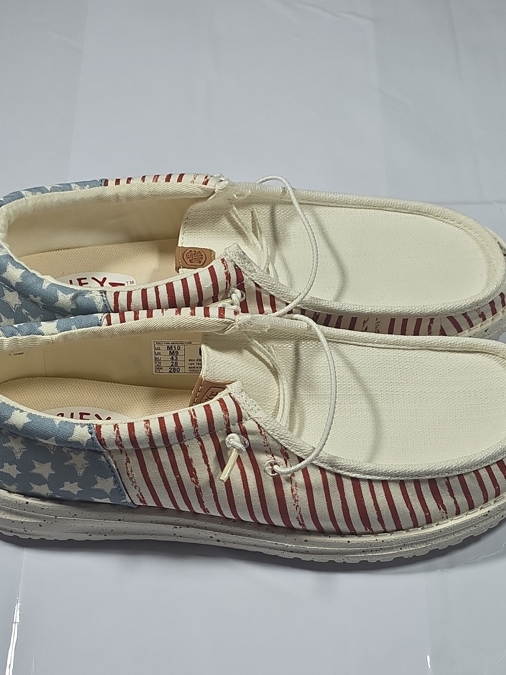 Hey Dude Men's Americana Stripe Canvas Shoes - Cream, Red, Blue - Picture 3 of 7
